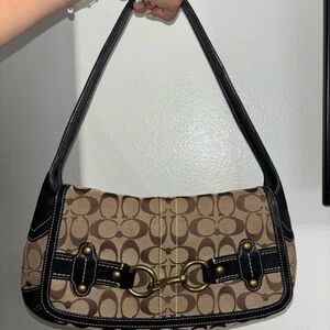 Coach Brown and Black Shoulder Bag with Monogram Design